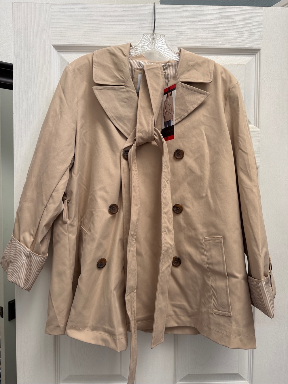 Weatherproof Women's Tan Beige Trench Coat with Tie Belt